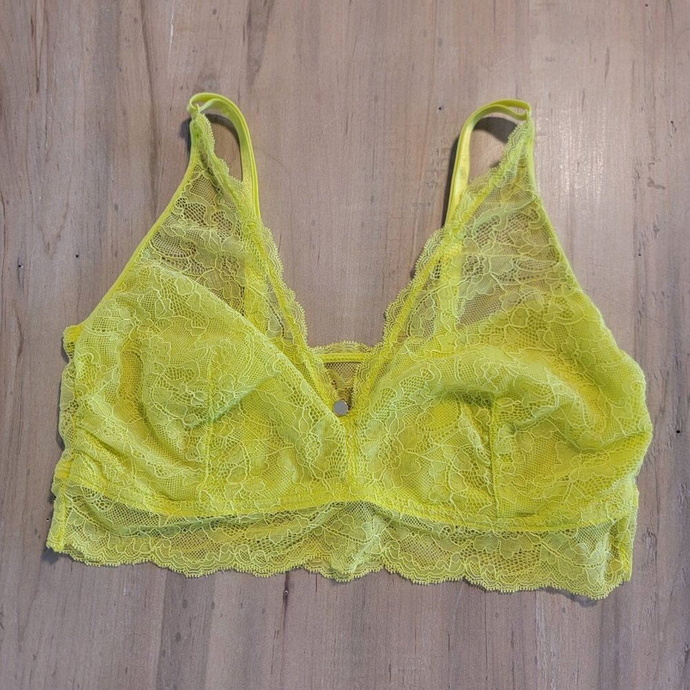Pearl By Venus Women Large Bralette Lace‎ Pullover Limelight Yellow